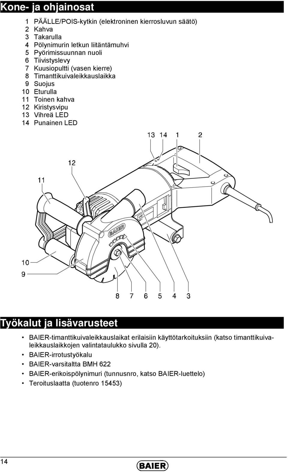 Punainen LED Työkalut ja lisävarusteet BAIER-timanttikuivaleikkauslaikat erilaisiin käyttötarkoituksiin (katso timanttikuivaleikkauslaikkojen