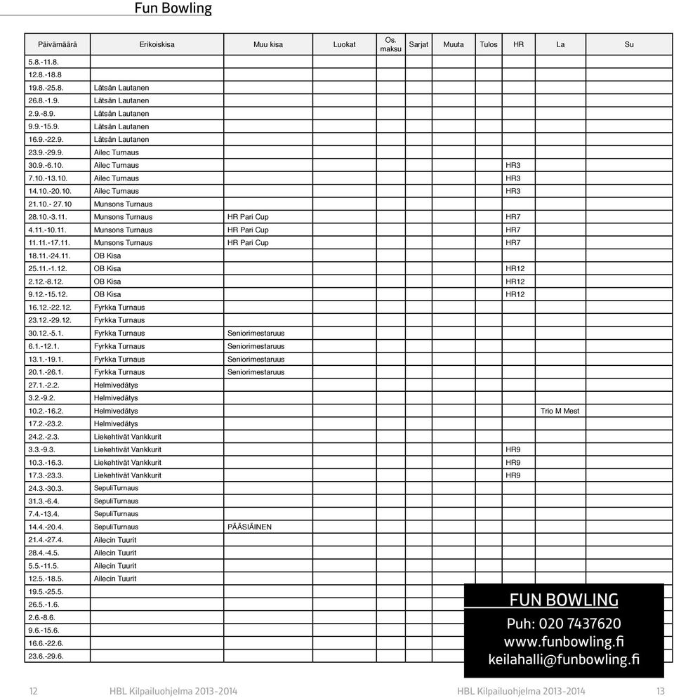 Munsons Turnaus HR Pari Cup HR7 4.11.-10.11. Munsons Turnaus HR Pari Cup HR7 11.11.-17.11. Munsons Turnaus HR Pari Cup HR7 18.11.-24.11. OB Kisa Sarjat Muuta Tulos HR La Su 25.11.-1.12.