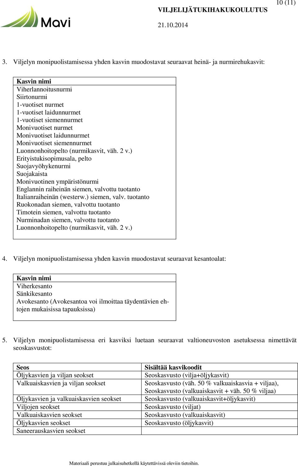 siemennurmet Monivuotiset nurmet Monivuotiset laidunnurmet Monivuotiset siemennurmet Luonnonhoitopelto (nurmikasvit, väh. 2 v.