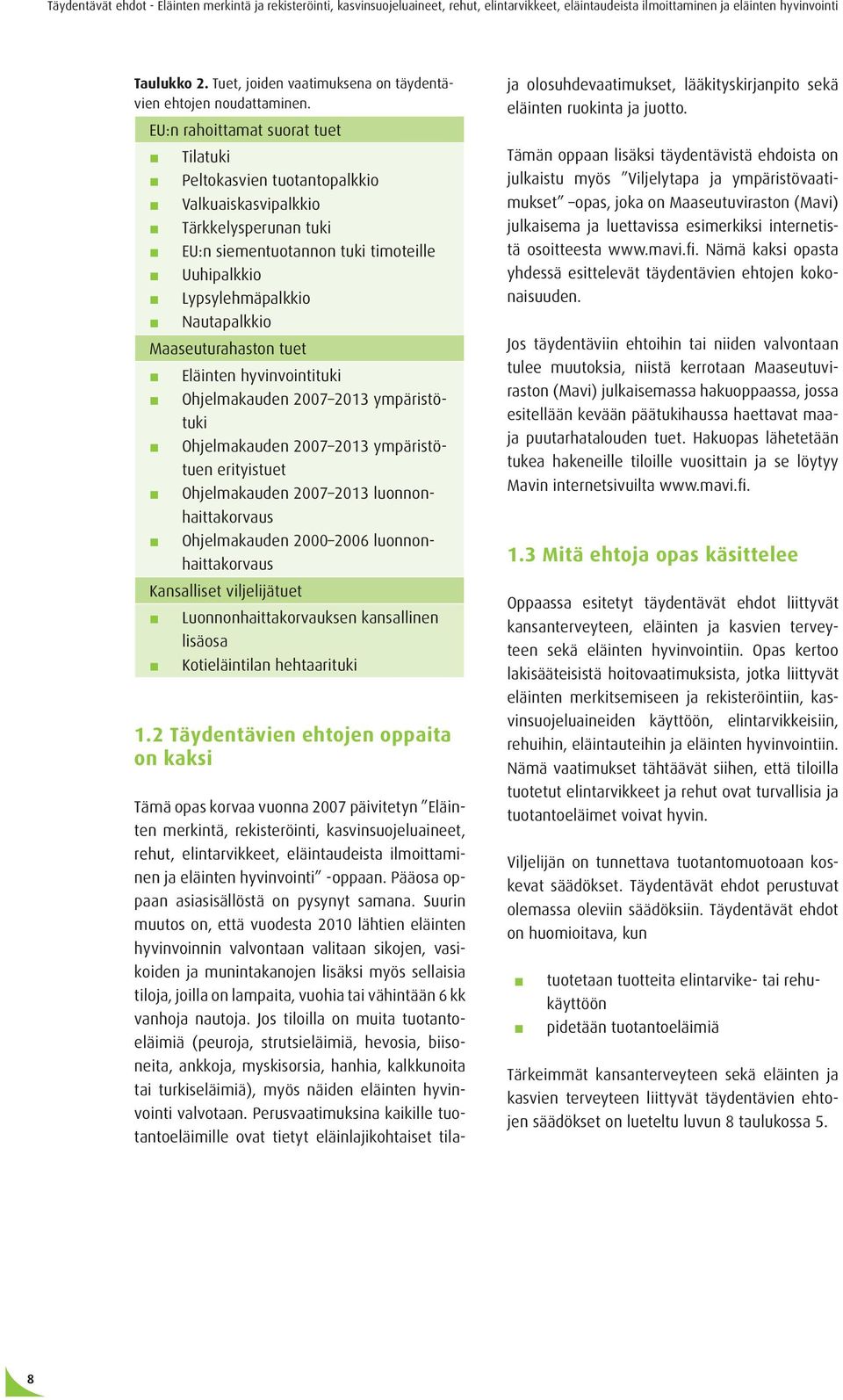 Maaseuturahaston tuet Eläinten hyvinvointituki Ohjelmakauden 2007 2013 ympäristötuki Ohjelmakauden 2007 2013 ympäristötuen erityistuet Ohjelmakauden 2007 2013 luonnonhaittakorvaus Ohjelmakauden 2000