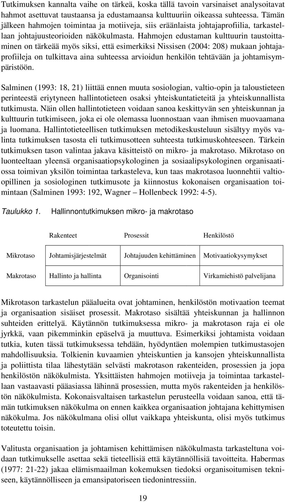 Hahmojen edustaman kulttuurin taustoittaminen on tärkeää myös siksi, että esimerkiksi Nissisen (2004: 208) mukaan johtajaprofiileja on tulkittava aina suhteessa arvioidun henkilön tehtävään ja