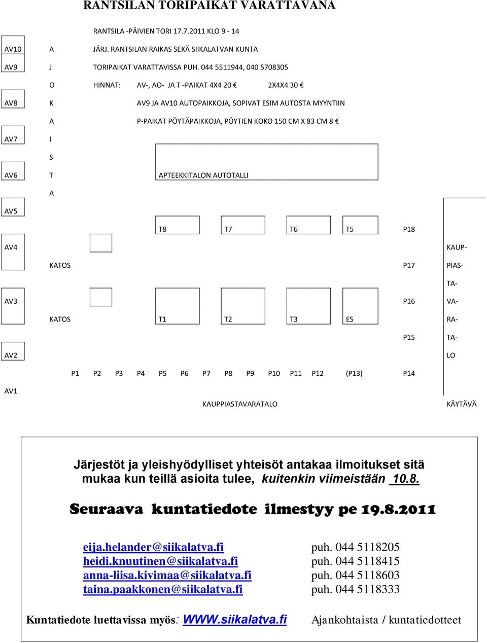 AV6 T APTEEKKITALON AUTOTALLI A AV5 T8 T7 T6 T5 P18 AV4 KAUP- KATOS P17 PIAS- TA- AV3 P16 VA- KATOS T1 T2 T3 ES RA- P15 TA- AV2 LO AV1 P1 P2 P3 P4 P5 P6 P7 P8 P9 P10 P11 P12 (P13) P14