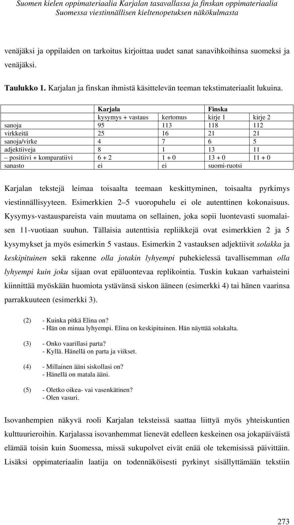 Karjala Finska kysymys + vastaus kertomus kirje 1 kirje 2 sanoja 95 113 118 112 virkkeitä 25 16 21 21 sanoja/virke 4 7 6 5 adjektiiveja 8 1 13 11 positiivi + komparatiivi 6 + 2 1 + 0 13 + 0 11 + 0
