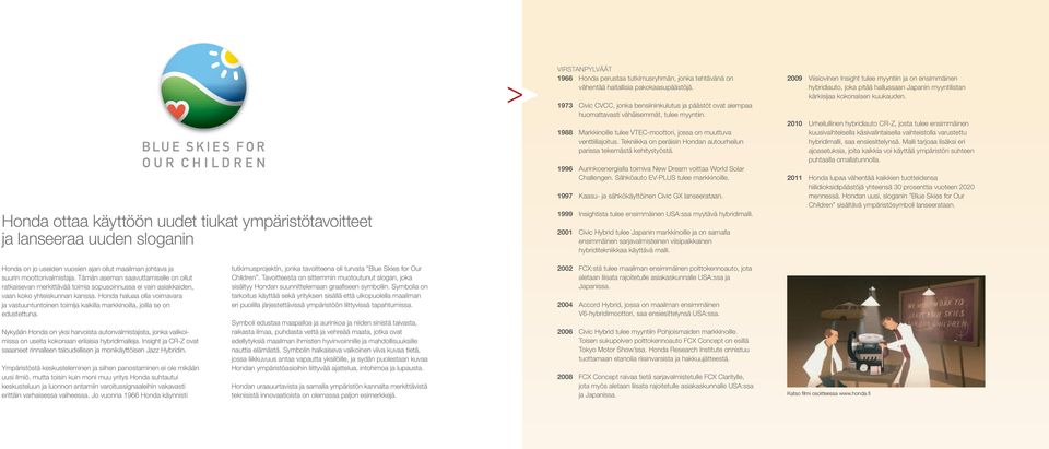 Tekniikka on peräisin Hondan autourheilun parissa tekemästä kehitystyöstä. 1996 Aurinkoenergialla toimiva New Dream voittaa World Solar Challengen. Sähköauto EV-PLUS tulee markkinoille.