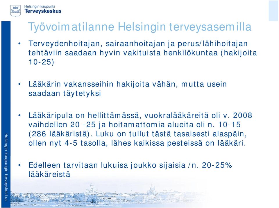 vuokralääkäreitä oli v. 2008 vaihdellen 20-25 ja hoitamattomia alueita oli n. 10-15 (286 lääkäristä).