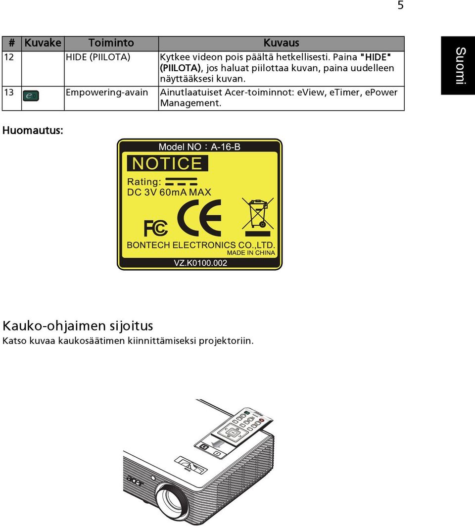 13 Empowering-avain Ainutlaatuiset Acer-toiminnot: eview, etimer, epower Management.