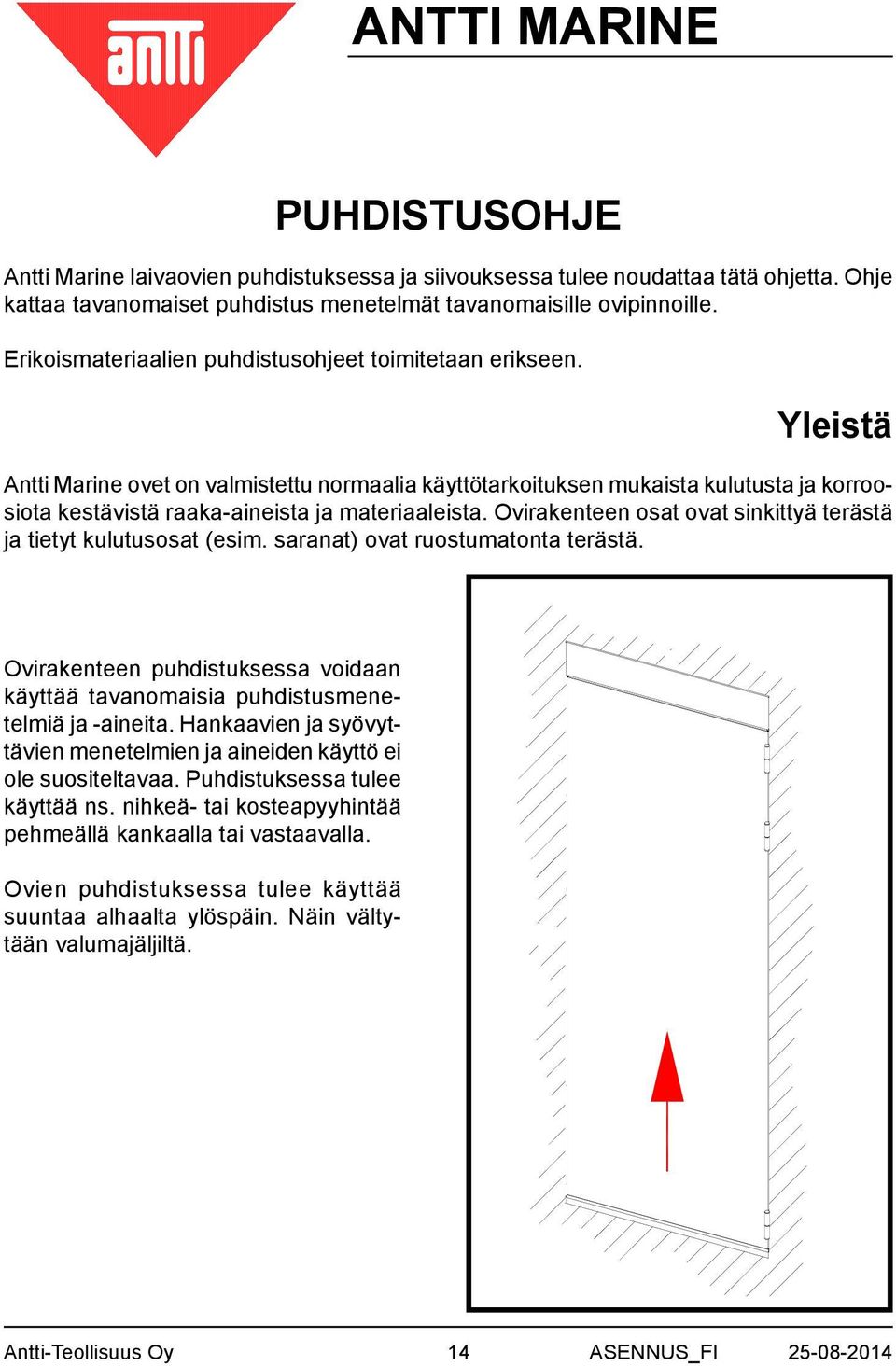 Yleistä Antti Marine ovet on valmistettu normaalia käyttötarkoituksen mukaista kulutusta ja korroosiota kestävistä raaka-aineista ja materiaaleista.