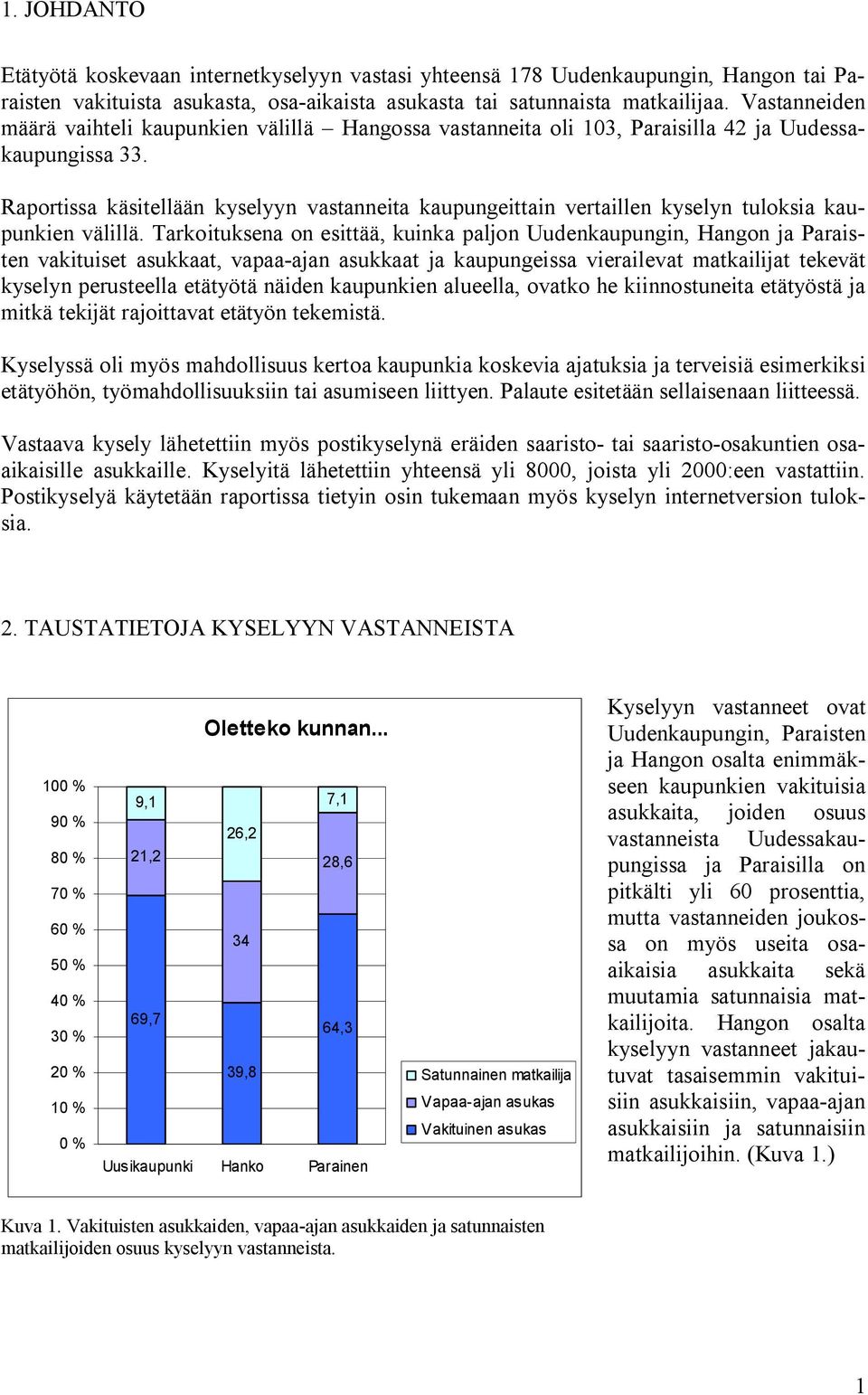 Raportissa käsitellään kyselyyn vastanneita kaupungeittain vertaillen kyselyn tuloksia kaupunkien välillä.