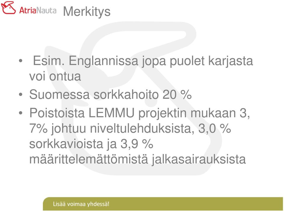 sorkkahoito 20 % Poistoista LEMMU projektin mukaan 3,