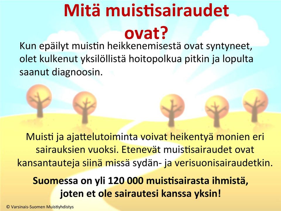 lopulta saanut diagnoosin. Muis% ja aja0elutoiminta voivat heikentyä monien eri sairauksien vuoksi.
