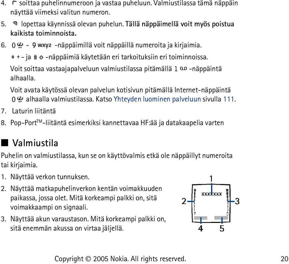 Voit soittaa vastaajapalveluun valmiustilassa pitämällä -näppäintä alhaalla. Voit avata käytössä olevan palvelun kotisivun pitämällä Internet-näppäintä alhaalla valmiustilassa.