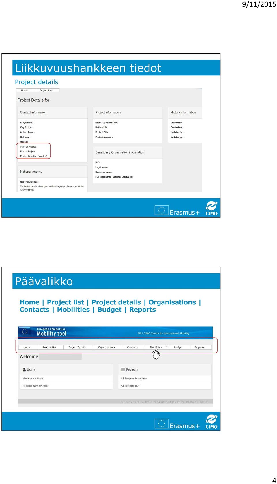 list Project details Organisations