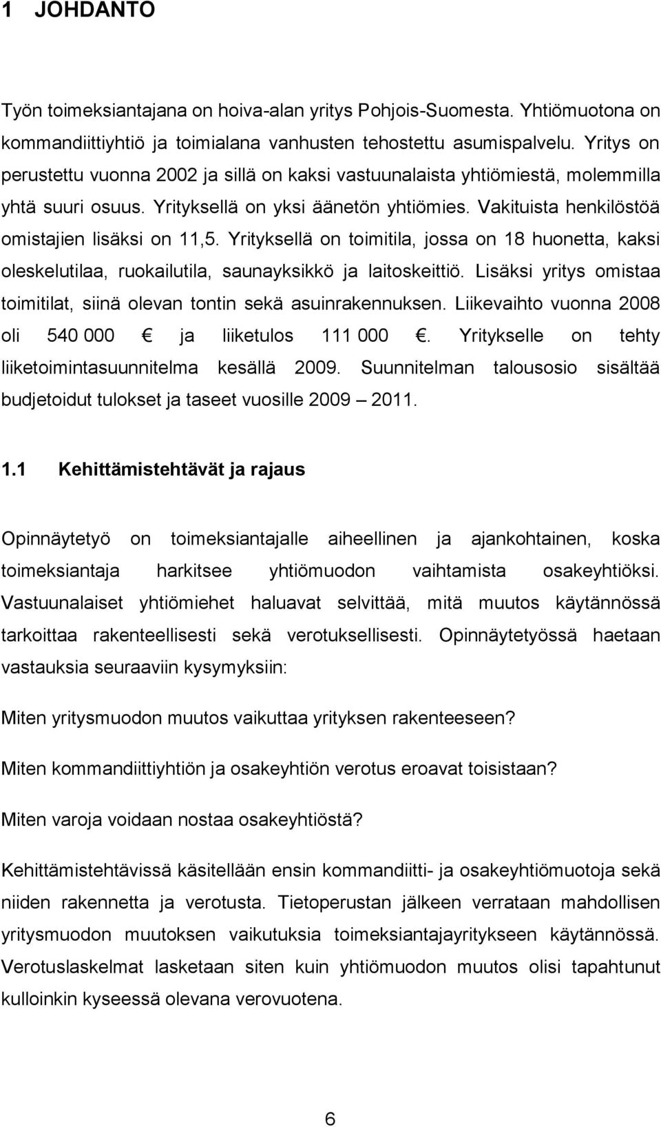 Yrityksellä on toimitila, jossa on 18 huonetta, kaksi oleskelutilaa, ruokailutila, saunayksikkö ja laitoskeittiö. Lisäksi yritys omistaa toimitilat, siinä olevan tontin sekä asuinrakennuksen.