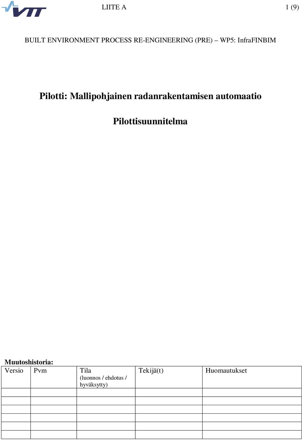 radanrakentamisen automaatio Pilottisuunnitelma