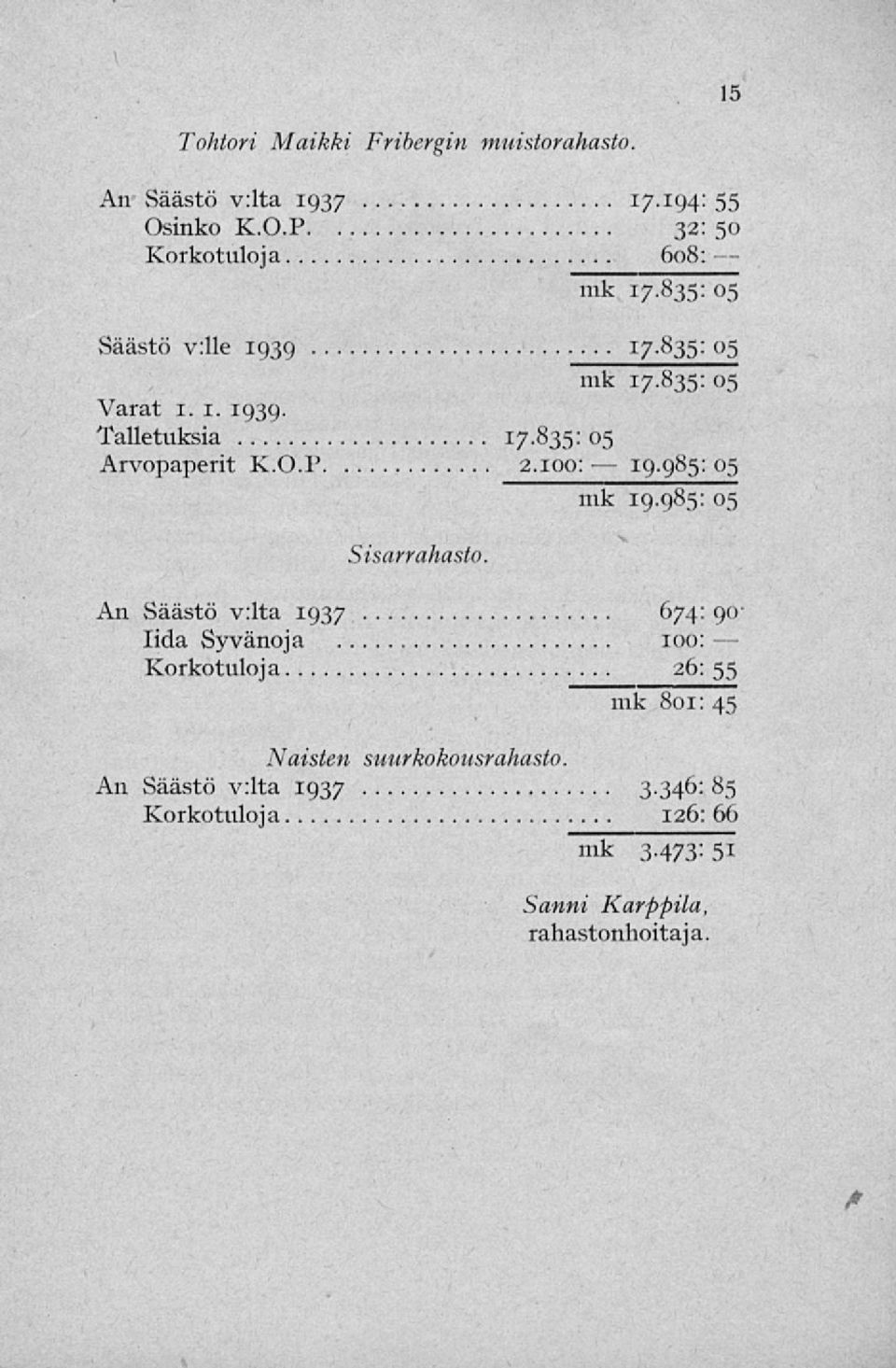 100: Sisarrahasto 05 mk 19.