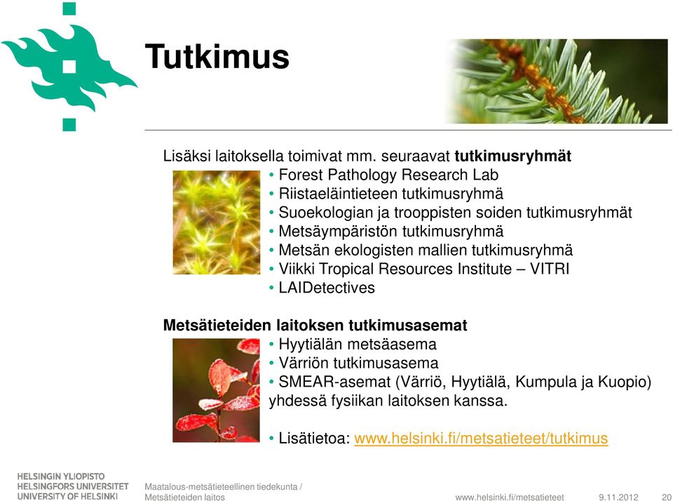 Metsäympäristön tutkimusryhmä Metsän ekologisten mallien tutkimusryhmä Viikki Tropical Resources Institute VITRI LAIDetectives