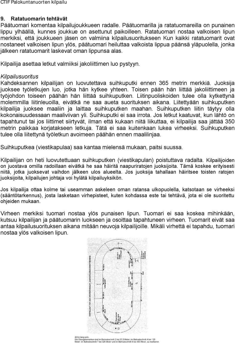 Liitinpuoliskoiden tulee olla kytkettynä molemmilla liitinleuoilla, eivätkä ne saa aueta suorituksen aikana. Liitettyään suihkuputken kilpailija juoksee maaliin ja laittaa suihkuputken maahan.