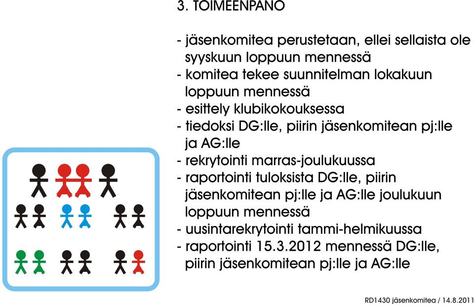 rekrytointi marras-joulukuussa - raportointi tuloksista DG:lle, piirin jäsenkomitean pj:lle ja AG:lle joulukuun loppuun