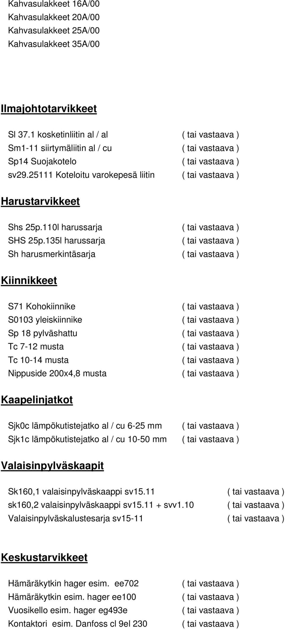 25111 Koteloitu varokepesä liitin ( tai vastaava ) Harustarvikkeet Shs 25p.110l harussarja ( tai vastaava ) SHS 25p.