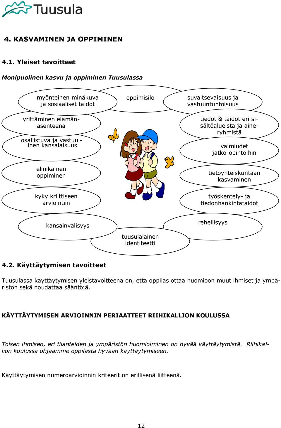 ja vastuuntuntoisuus tiedot & taidot eri sisältöalueista ja aineryhmistä valmiudet jatko-opintoihin elinikäinen oppiminen tietoyhteiskuntaan kasvaminen kyky kriittiseen arviointiin tuusulalainen