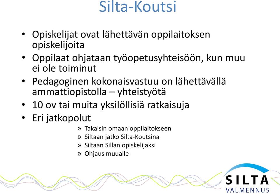 ammattiopistolla yhteistyötä 10 ov tai muita yksilöllisiä ratkaisuja Eri jatkopolut»