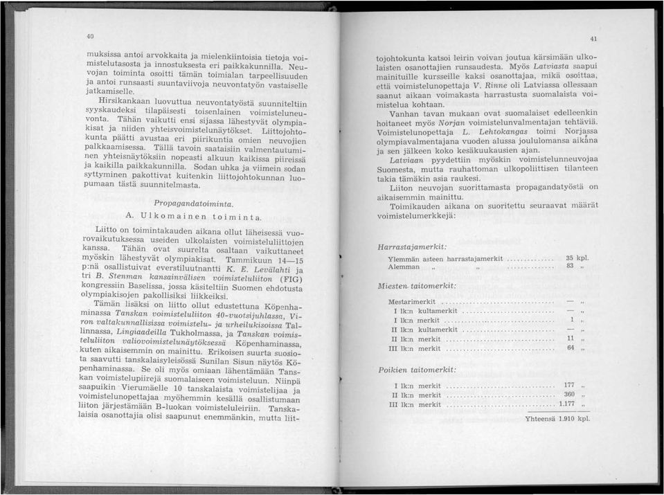 Hirsikankaan luovuttua neuvontatyöstä suunniteltiin syyskaudeksi tilapäisesti toisenlainen voimisteluneuvonta. Tähän vaikutti ensi sijassa lähestyvät olympiakisat ja niiden yhteisvoimistelunäytökset.