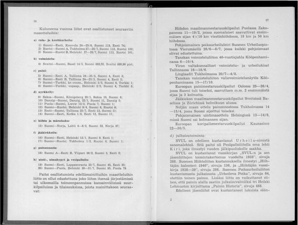 24-25/ 3, Suomi 4, Eesti 3; 6) Suomi-Eesti B, Tallinna 24-25/ 3, Suomi 4, Eesti 3; 7) Suomi-Turkki, kr.-room., Helsinki 3/ 5, Suomi 6, Turkki 1; 8) Suomi-Turkki, vapaap.