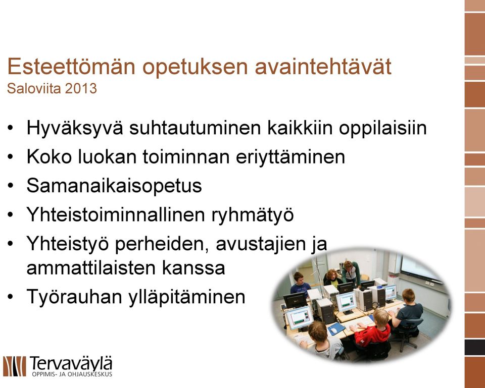 eriyttäminen Samanaikaisopetus Yhteistoiminnallinen ryhmätyö