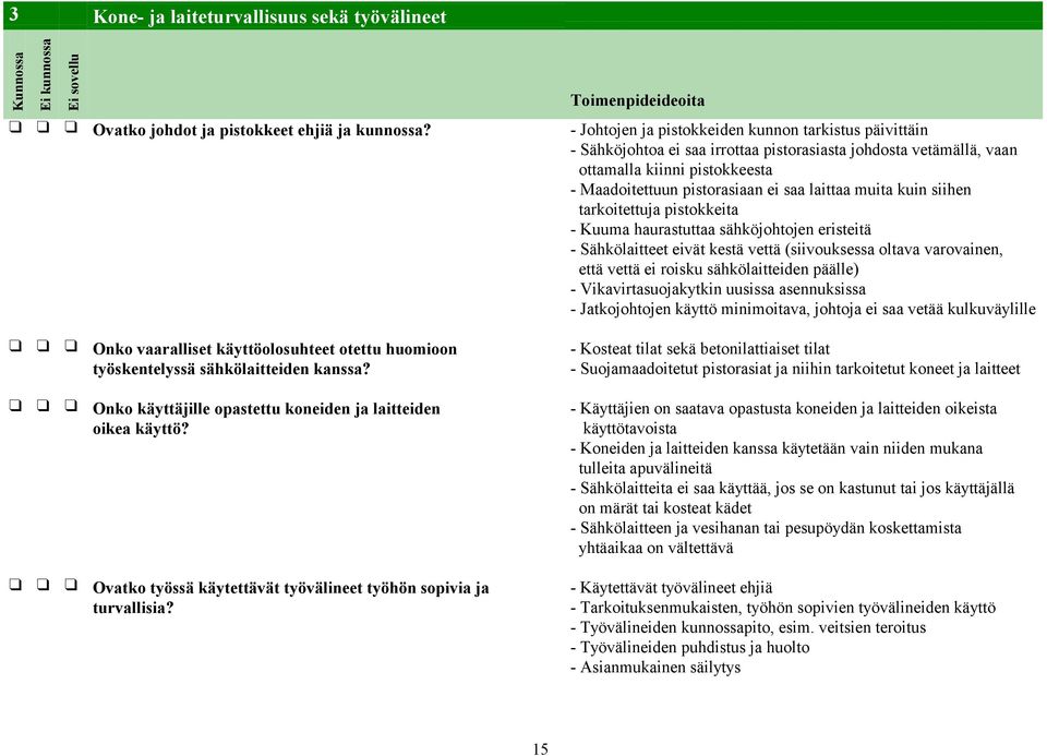 muita kuin siihen tarkoitettuja pistokkeita - Kuuma haurastuttaa sähköjohtojen eristeitä - Sähkölaitteet eivät kestä vettä (siivouksessa oltava varovainen, että vettä ei roisku sähkölaitteiden