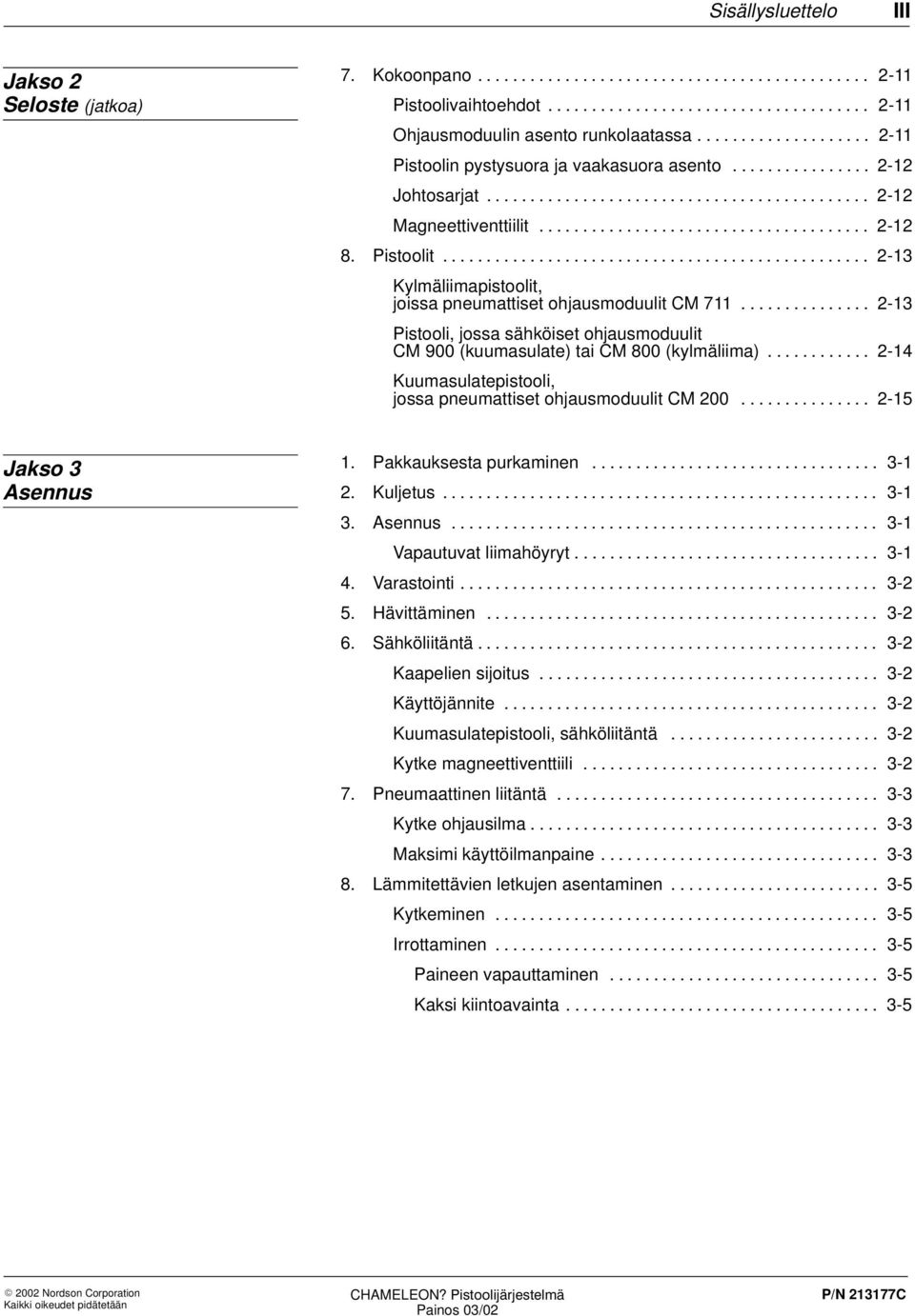 Pistoolit................................................. 2-13 Kylmäliimapistoolit, joissa pneumattiset ohjausmoduulit CM 711.