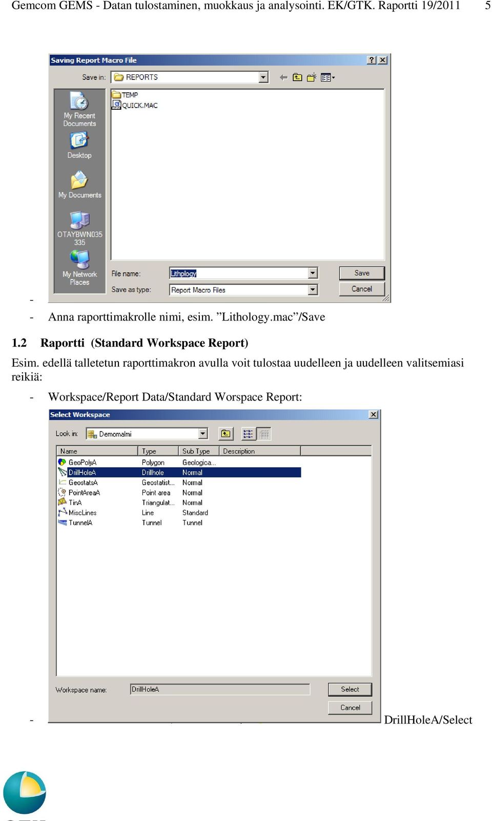 2 Raportti (Standard Workspace Report) Esim.