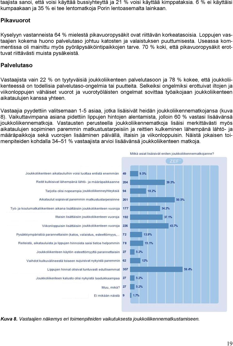 Useassa kommentissa oli mainittu myös pyöräpysäköintipaikkojen tarve. 70 % koki, että pikavuoropysäkit erottuvat riittävästi muista pysäkeistä.