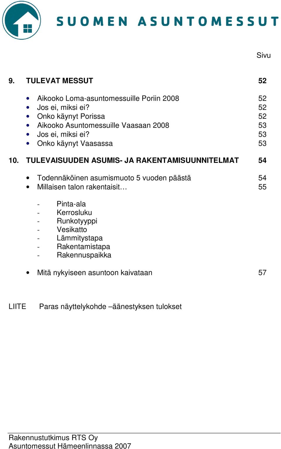 TULEVAISUUDEN ASUMIS- JA RAKENTAMISUUNNITELMAT 54 Todennäköinen asumismuoto 5 vuoden päästä 54 Millaisen talon rakentaisit 55 -