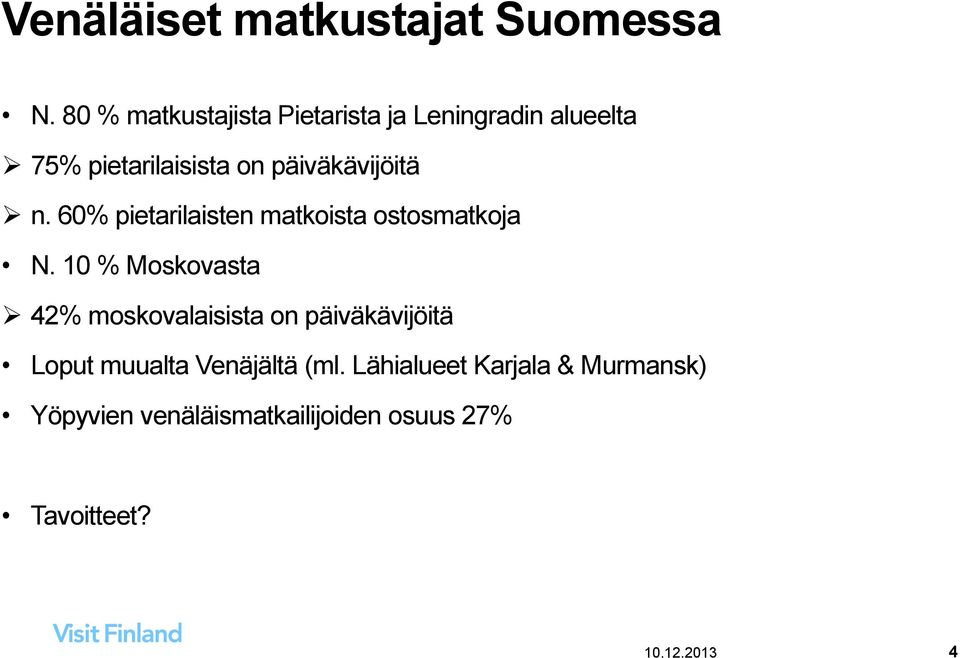 päiväkävijöitä n. 60% pietarilaisten matkoista ostosmatkoja N.