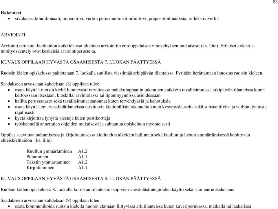 LUOKAN PÄÄTTYESSÄ Ruotsin kielen opiskelussa painotetaan 7. luokalla suullista viestintää arkipäivän tilanteissa. Pyritään herättämään innostus ruotsin kieleen.