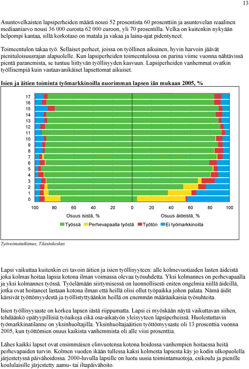 Sellaiset perheet, joissa on työllinen aikuinen, hyvin harvoin jäävät pienituloisuusrajan alapuolelle.