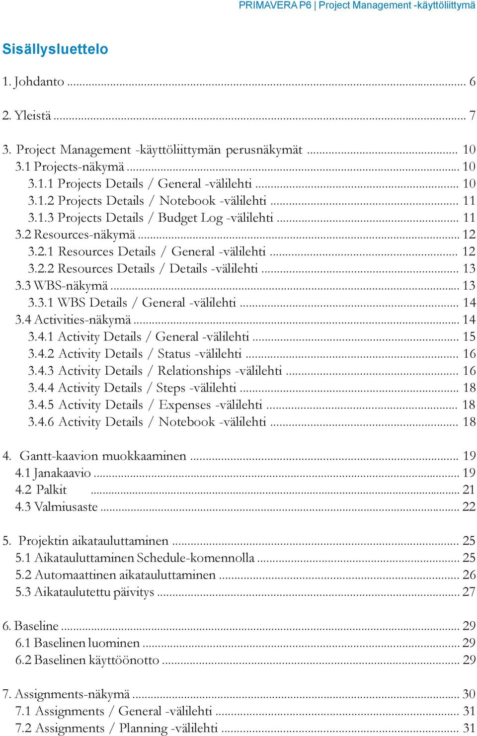 3 WBS-näkymä... 3 xxxx3.3. WBS Details / General -välilehti... 4 xx3.4 Activities-näkymä... 4 xxxx3.4. Activity Details / General -välilehti... 5 xxxx3.4.2 Activity Details / Status -välilehti.