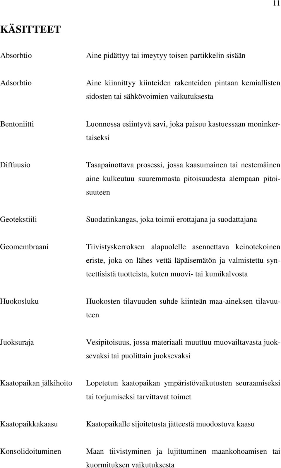 Geotekstiili Suodatinkangas, joka toimii erottajana ja suodattajana Geomembraani Tiivistyskerroksen alapuolelle asennettava keinotekoinen eriste, joka on lähes vettä läpäisemätön ja valmistettu