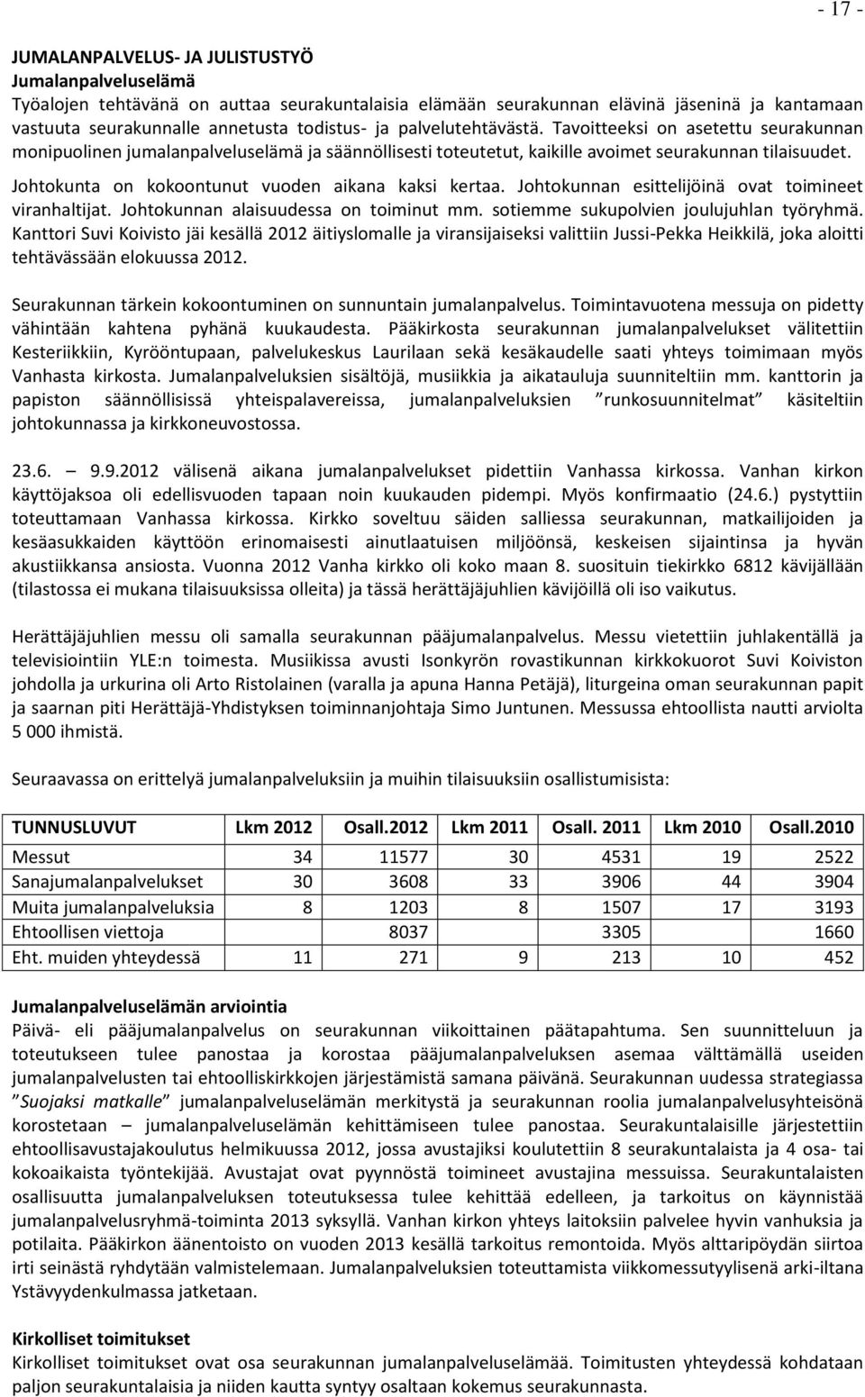 Johtokunta on kokoontunut vuoden aikana kaksi kertaa. Johtokunnan esittelijöinä ovat toimineet viranhaltijat. Johtokunnan alaisuudessa on toiminut mm. sotiemme sukupolvien joulujuhlan työryhmä.