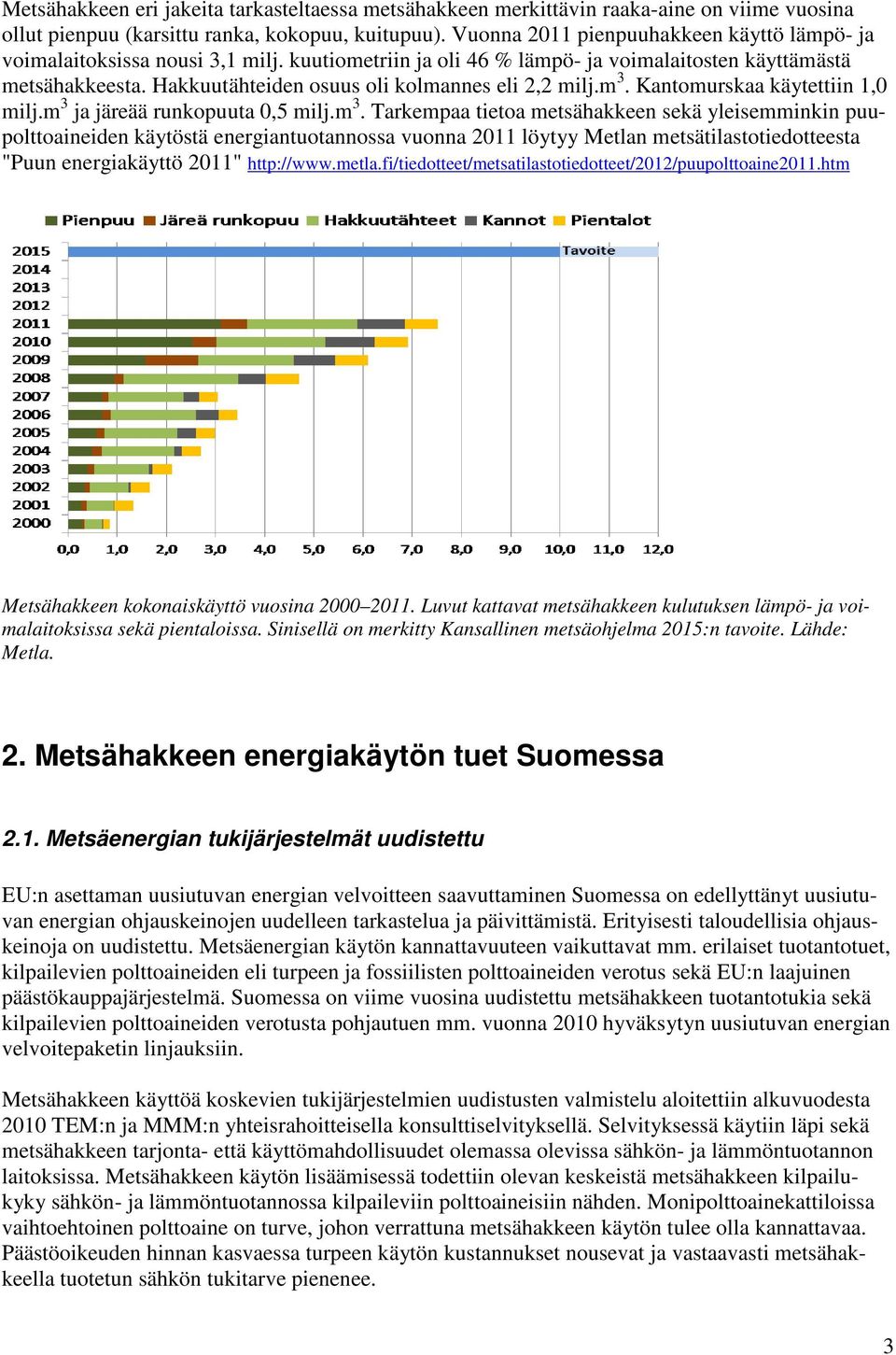 Hakkuutähteiden osuus oli kolmannes eli 2,2 milj.m 3.