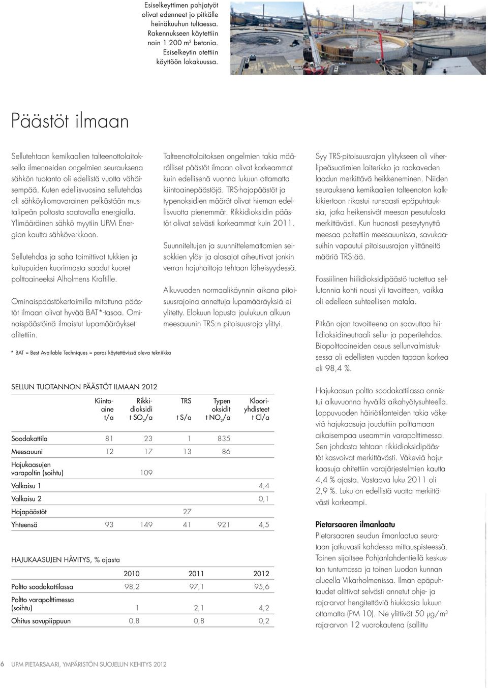 Kuten edellisvuosina sellutehdas oli sähköyliomavarainen pelkästään mustalipeän poltosta saatavalla energialla. Ylimääräinen sähkö myytiin UPM Energian kautta sähköverkkoon.