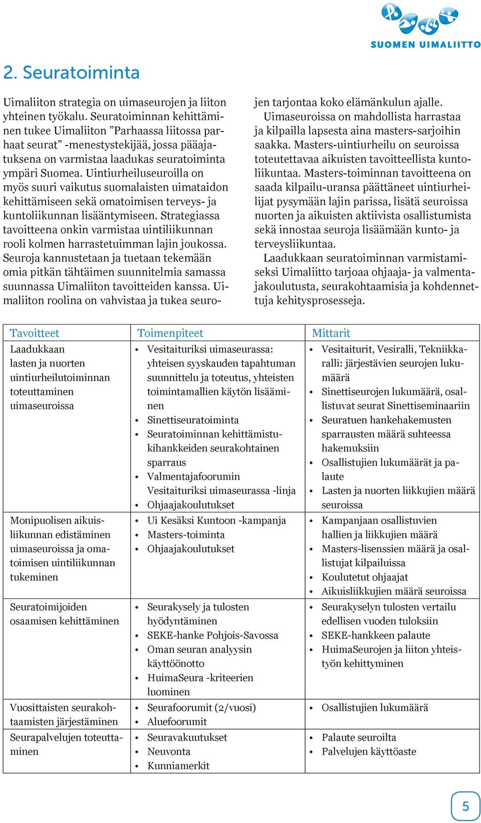 Uintiurheiluseuroilla on myös suuri vaikutus suomalaisten uimataidon kehittämiseen sekä omatoimisen terveys- ja kuntoliikunnan lisääntymiseen.