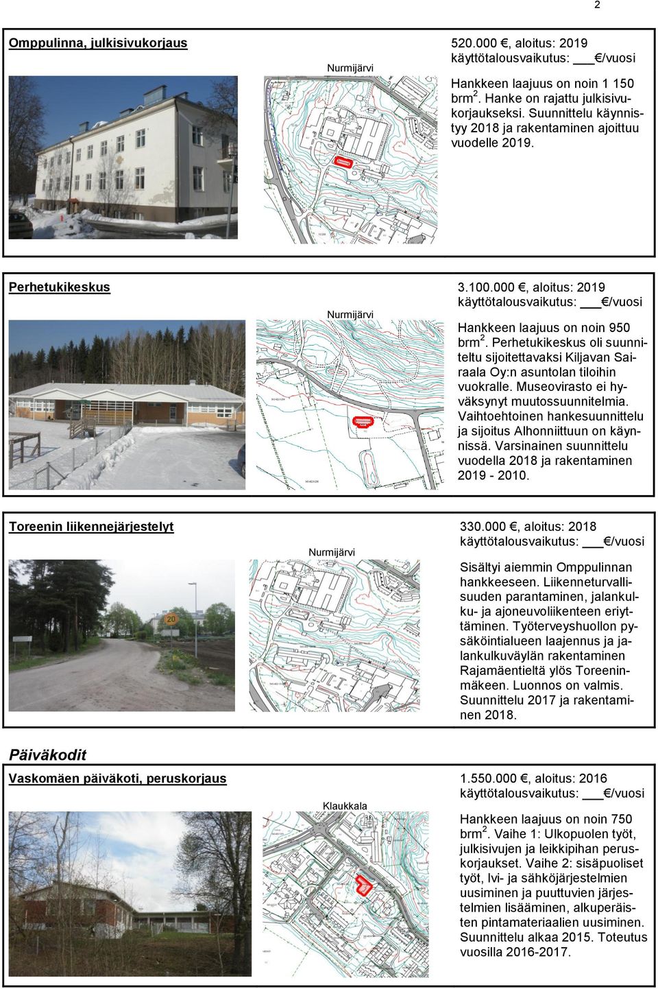 Museovirasto ei hyväksynyt muutossuunnitelmia. Vaihtoehtoinen hankesuunnittelu ja sijoitus Alhonniittuun on käynnissä. Varsinainen suunnittelu vuodella 2018 ja rakentaminen 2019-2010.