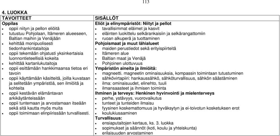 luonnontieteellisiä kokeita kehittää kartanlukutaitoja oppii esittämään hankkimaansa tietoa eri tavoin oppii käyttämään käsitteitä, joilla kuvataan ja selitetään ympäristöä, sen ilmiöitä ja kohteita