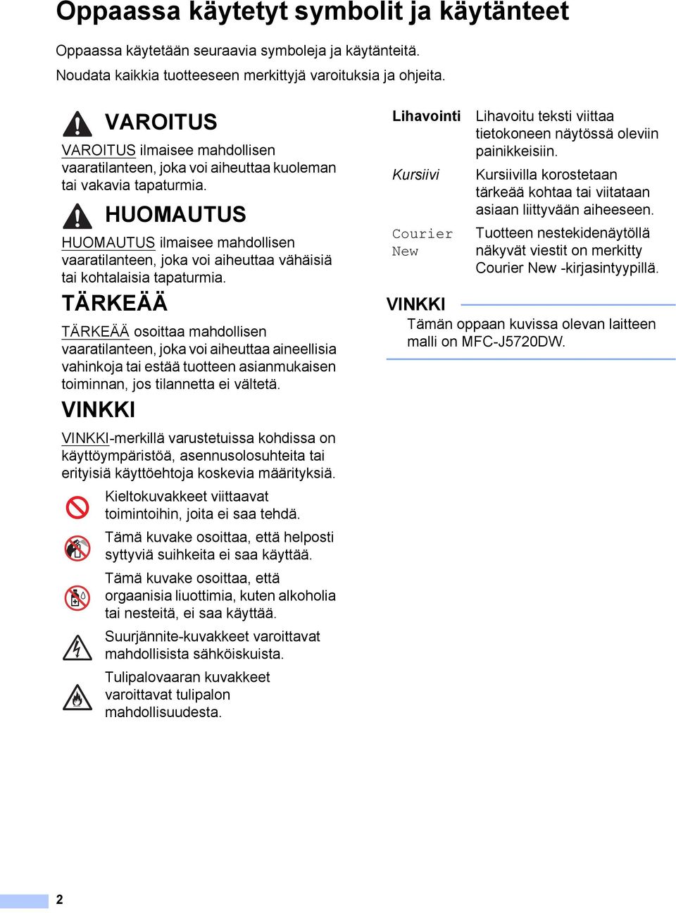 HUOMAUTUS HUOMAUTUS ilmaisee mahdollisen vaaratilanteen, joka voi aiheuttaa vähäisiä tai kohtalaisia tapaturmia.