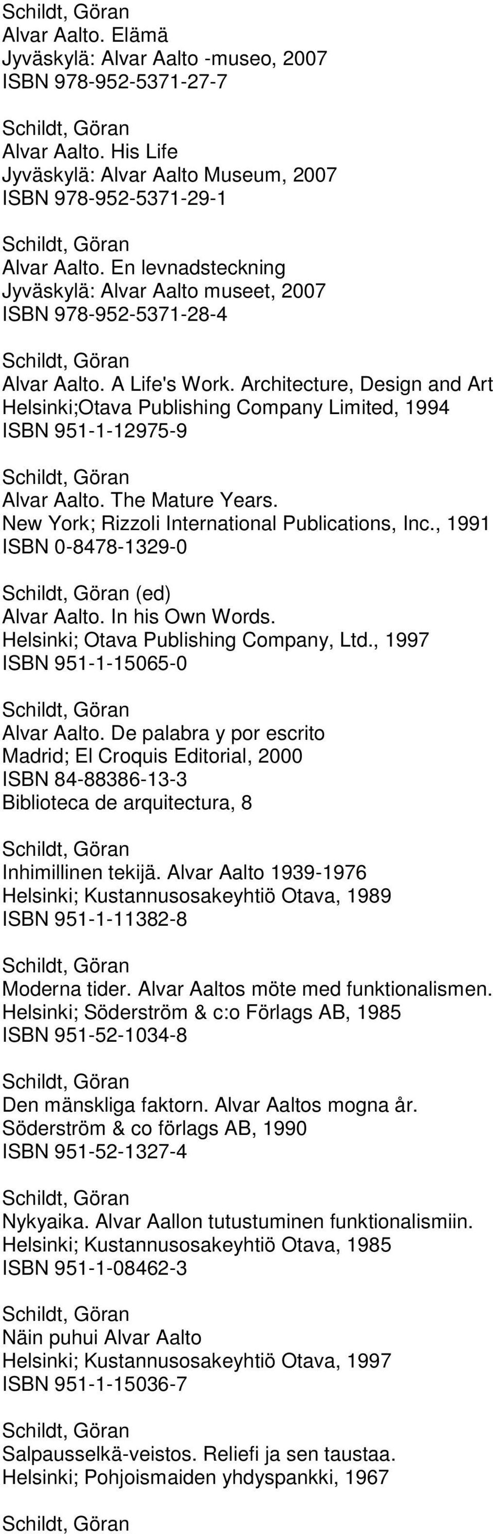 In his Own Words. Helsinki; Otava Publishing Company, Ltd., 1997 ISBN 951-1-15065-0.