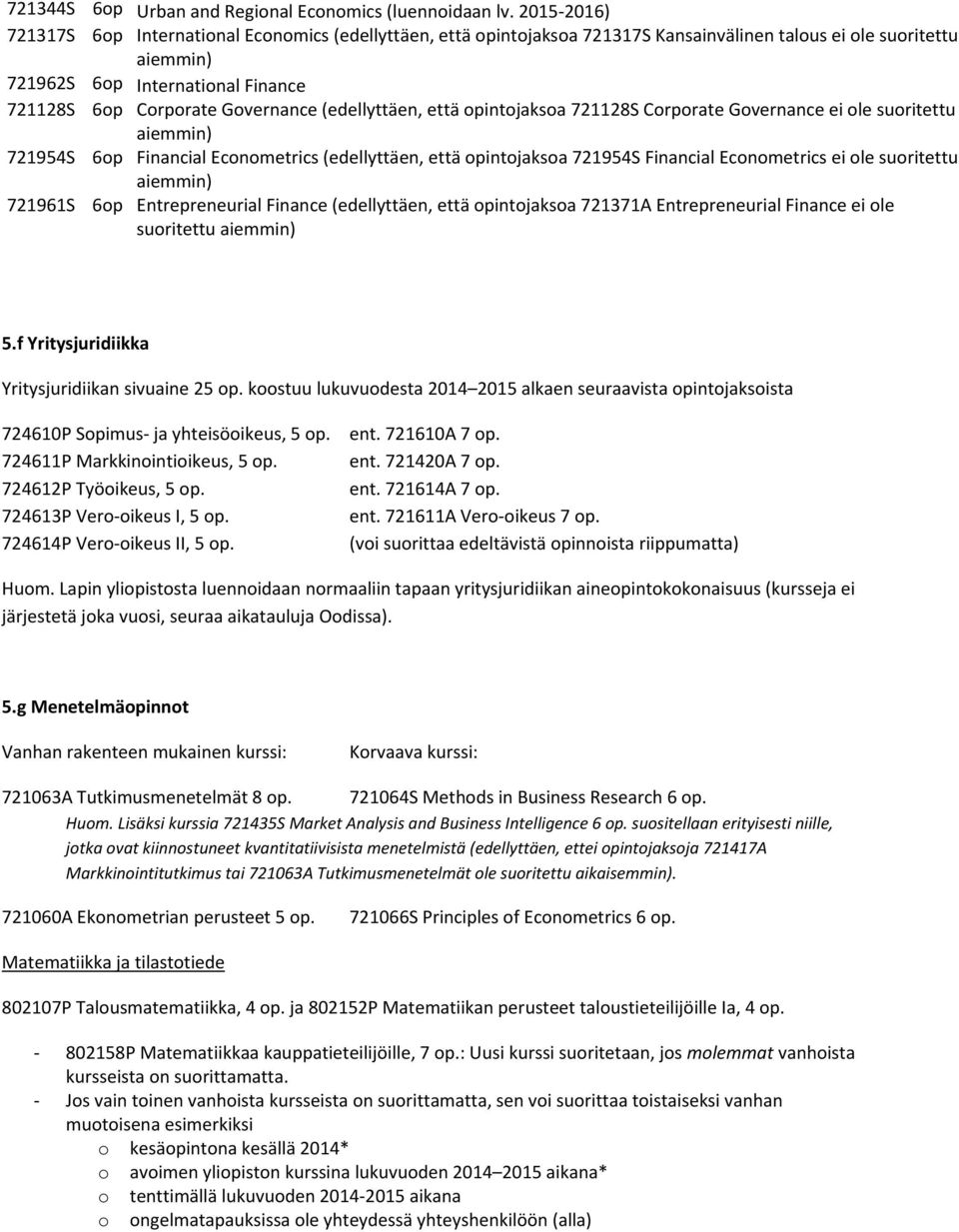 Governance (edellyttäen, että opintojaksoa 721128S Corporate Governance ei ole suoritettu aiemmin) 721954S 6op Financial Econometrics (edellyttäen, että opintojaksoa 721954S Financial Econometrics ei