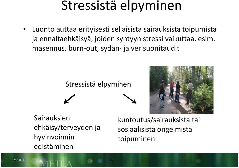 masennus, burn out, sydän ja verisuonitaudit Stressistä elpyminen Sairauksien