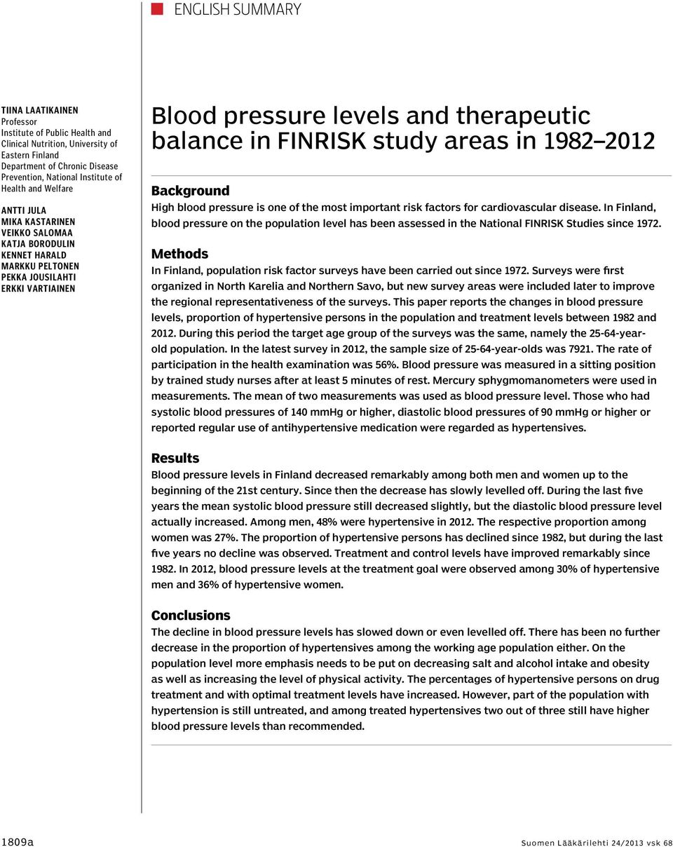 in 1982 2012 Background High blood pressure is one of the most important risk factors for cardiovascular disease.