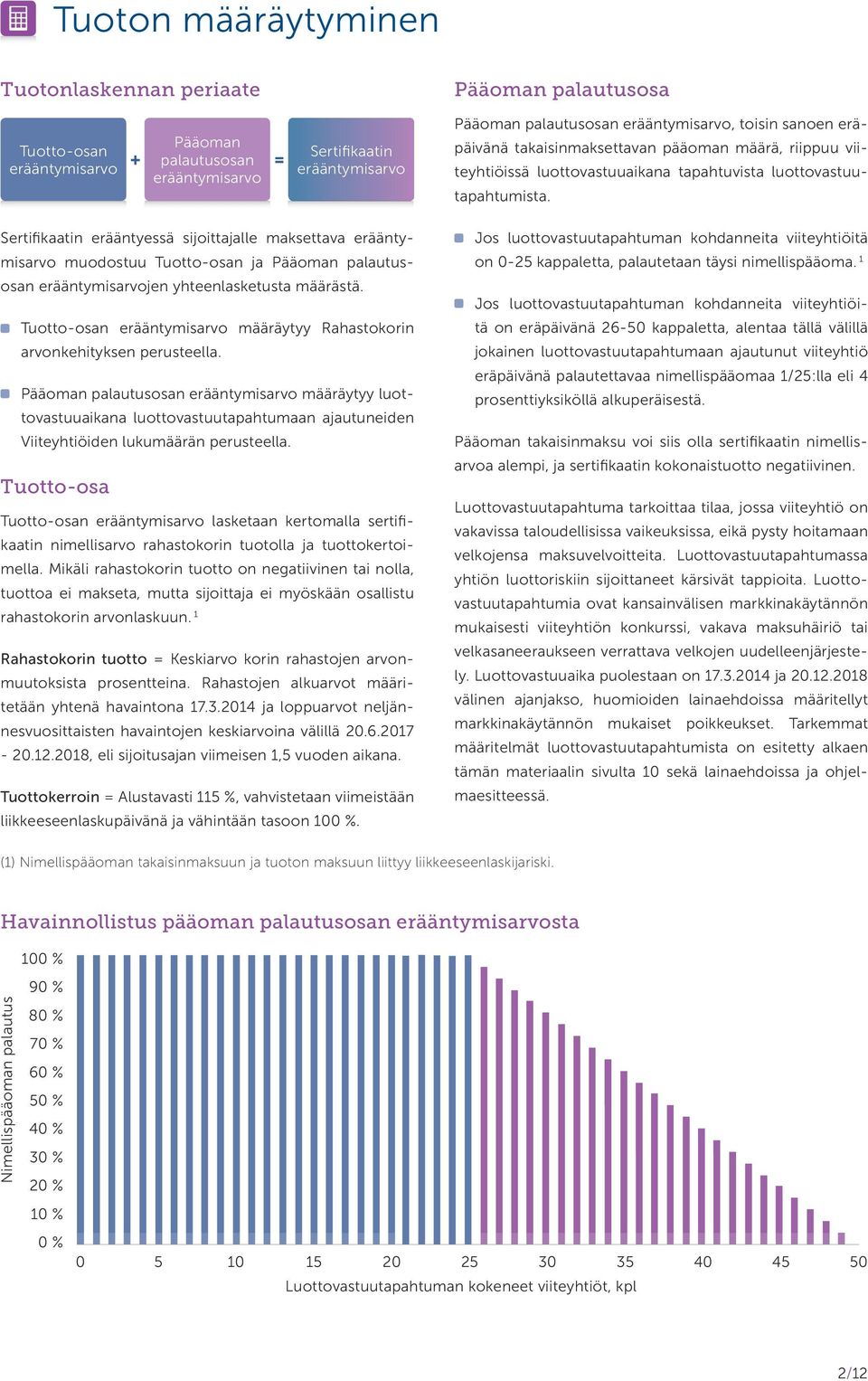 Sertifikaatin erääntyessä sijoittajalle maksettava erääntymisarvo muodostuu Tuotto-osan ja Pääoman palautusosan erääntymisarvojen yhteenlasketusta määrästä.